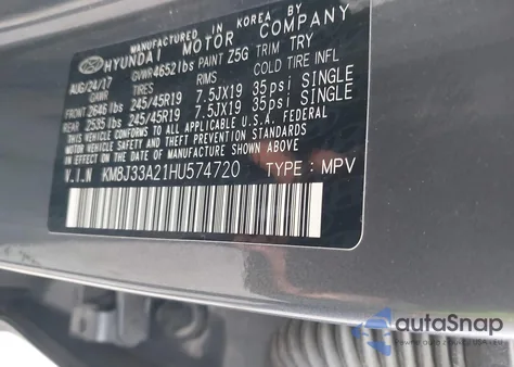 2017 Hyundai Tucson Value из США, поврежденный, VIN KM8J33A21HU574720